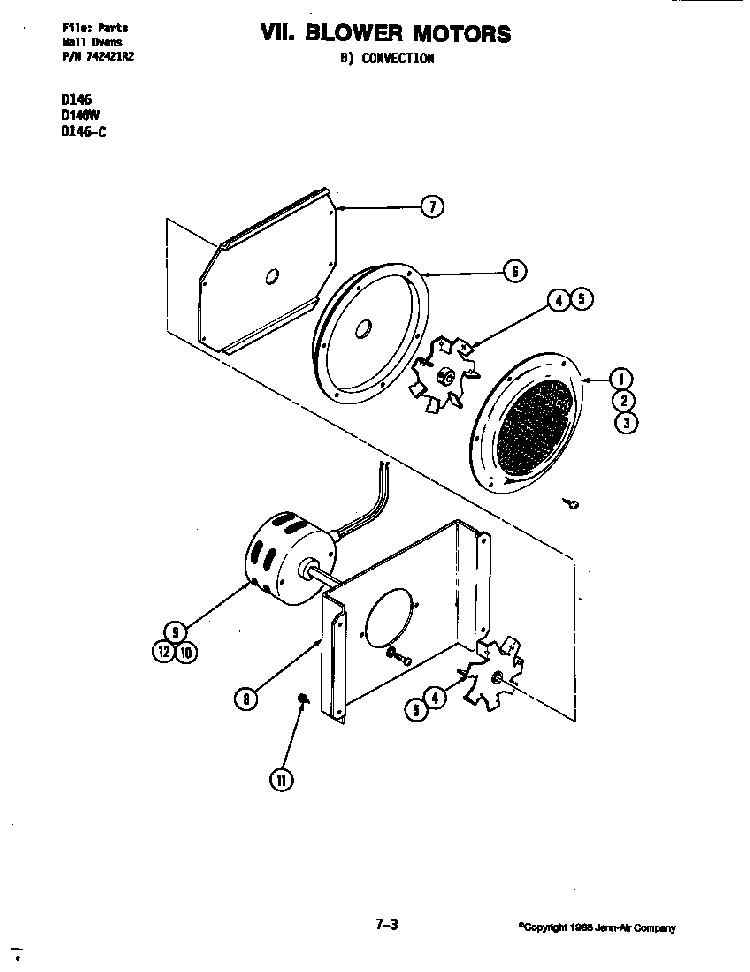 Blower Motor Diagram and Parts List for D146B  Jenn-Air Range