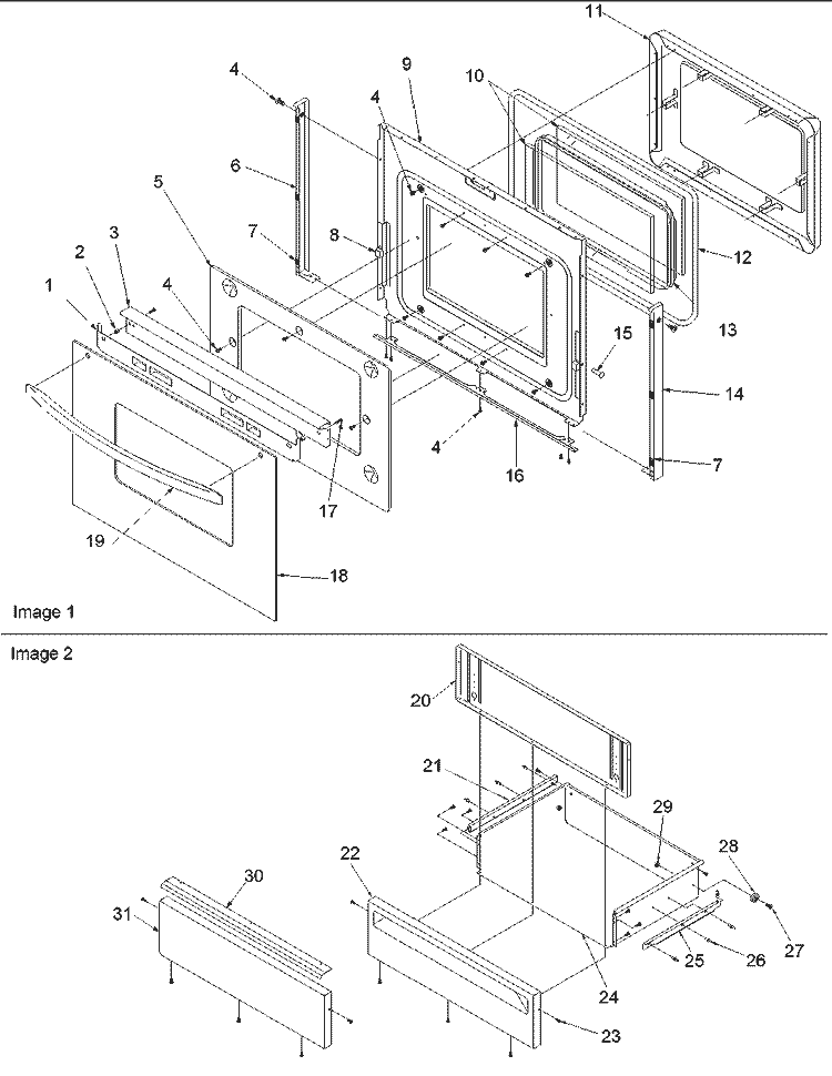 OVEN DOOR & STORAGE DRAWER Diagram and Parts List for ARGS7650SS P1130766NSS Amana Range