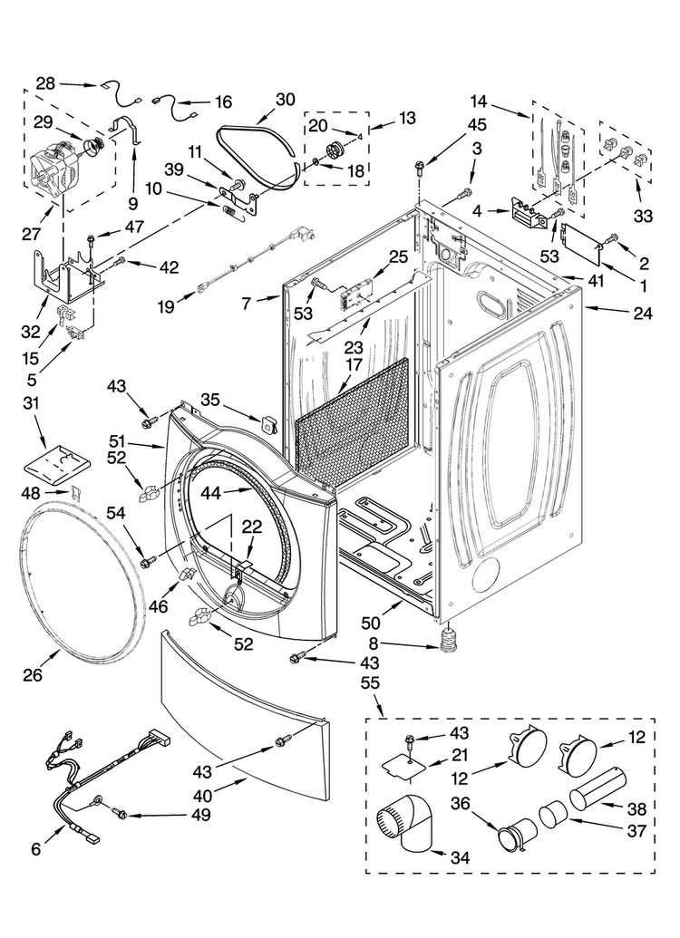 Cabinet Parts Diagram and Parts List for NED7500VM0  Amana Dryer