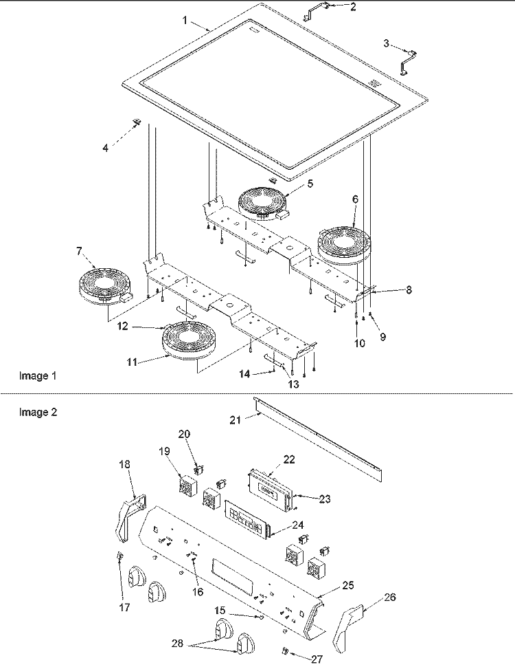 Main Top and Backguard Diagram and Parts List for ARTS6651E P1143914N E Amana Range