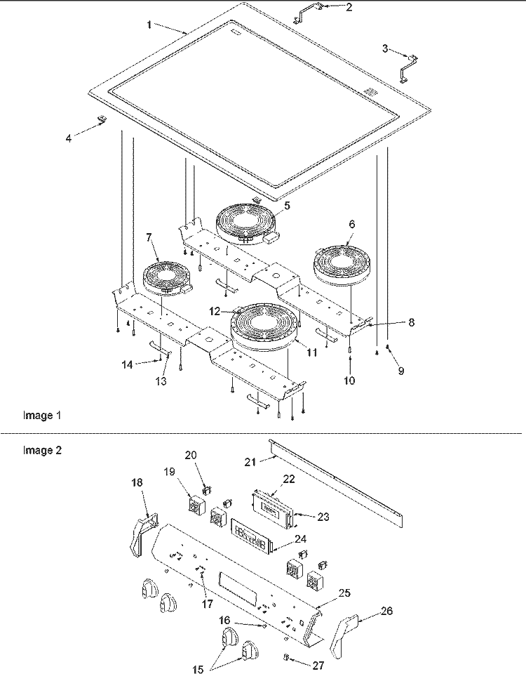 Main Top and Backguard Diagram and Parts List for ARTSC8651SS P1143912NSS Amana Range