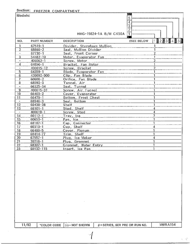 Freezer Compartment Page 2 Diagram and Parts List for 19824-1A  Admiral Refrigerator