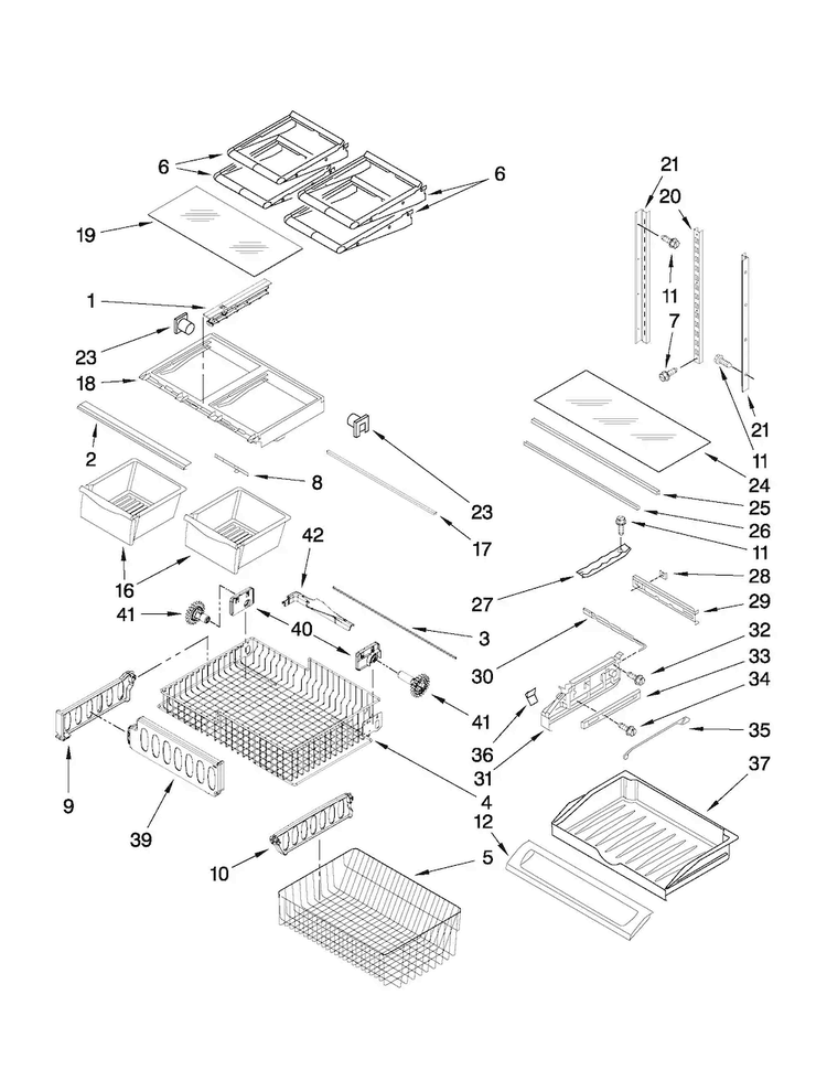 Shelf Parts Diagram and Parts List for AFD2535FES8  Amana Refrigerator