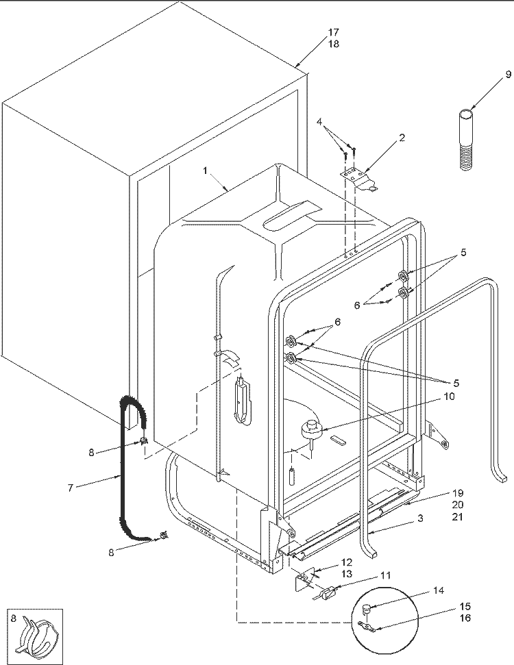 Tub Diagram and Parts List for ADW750EAW PADW750EAW1 Amana Dishwasher