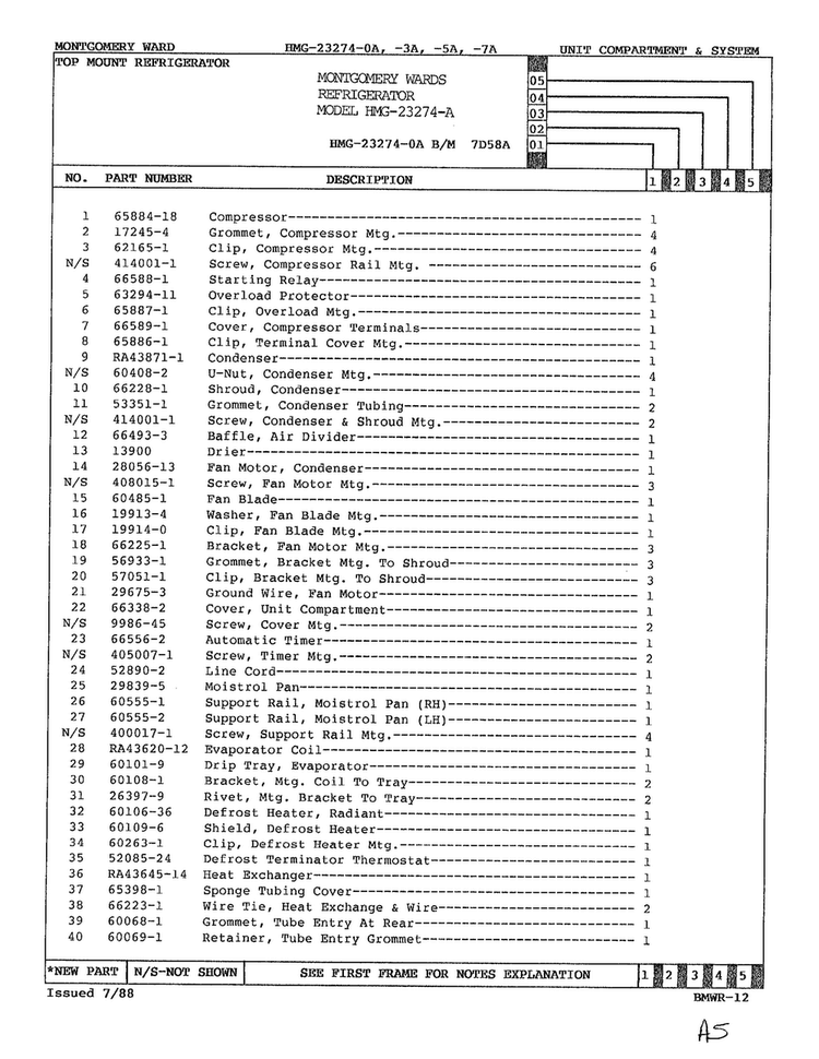 Unit Compartment And System Page 2 Diagram and Parts List for 23274A  Admiral Refrigerator