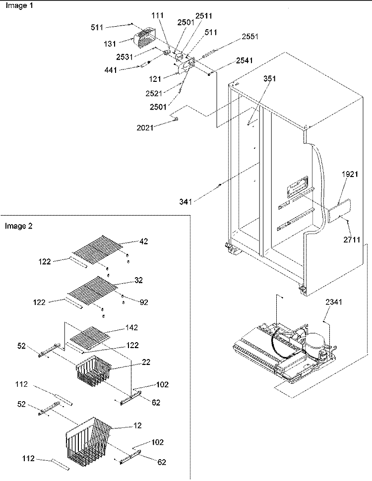 Freezer Shelves and Lights Diagram and Parts List for SRD522VW P1320301W W Amana Refrigerator