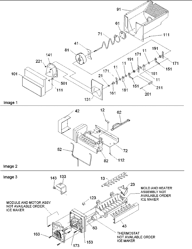 Ice Bucket Auger and Ice Maker Parts Diagram and Parts List for SRD522VW P1320301W W Amana Refrigerator