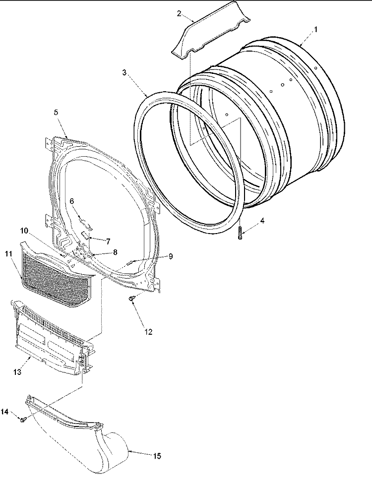 FRONT BULKHEAD, AIR DUCT & CYLINDER Diagram and Parts List for DLE330RAW PDLE330RAW Amana Dryer