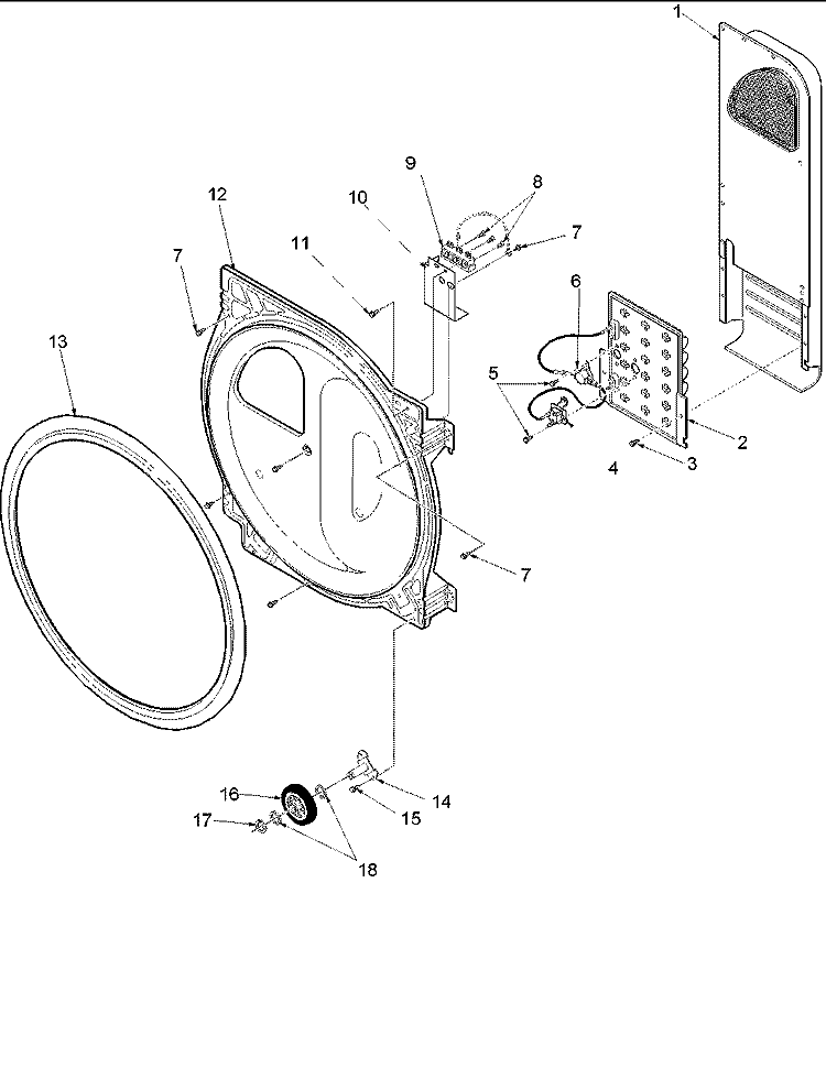 REAR BULKHEAD, ROLLERS & AIR DUCT Diagram and Parts List for DLE330RAW PDLE330RAW Amana Dryer