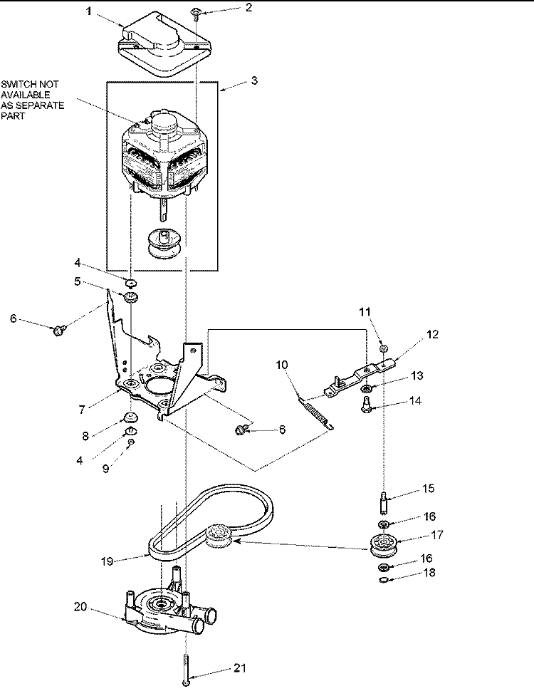 MOTOR, BELT, PUMP & IDLER ASSEMBLY Diagram and Parts List for ALW432RAW PALW432RAW Amana Washer