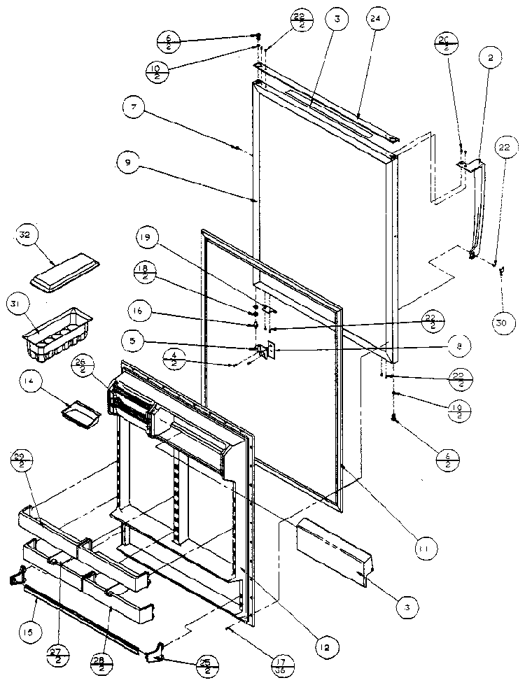Fresh Food Door Diagram and Parts List for 85861-P1117302W  Amana Refrigerator
