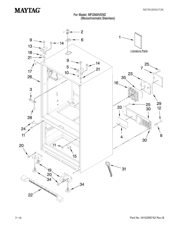 Cabinet Parts Diagram and Parts List for MFI2569VEM2  Maytag Refrigerator