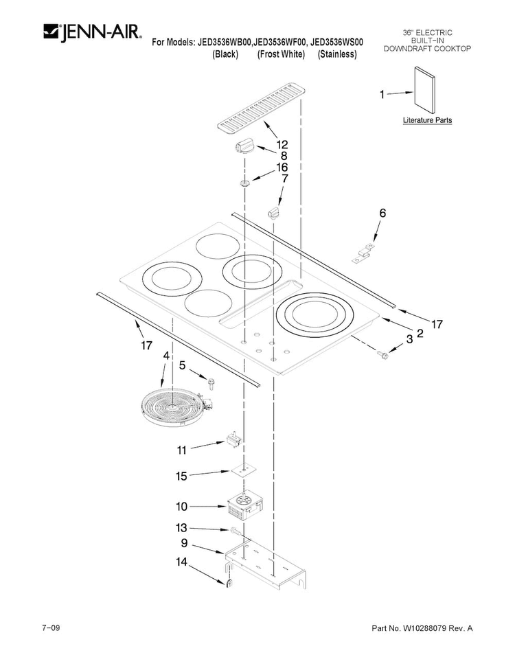 Cooktop Parts Diagram and Parts List for JED3536WF00  Jenn-Air Cooktop