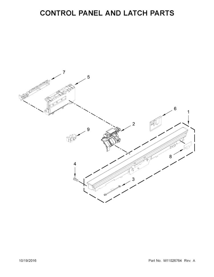 Control Panel And Latch Parts Diagram and Parts List for JDB9000CWP3  Jenn-Air Dishwasher