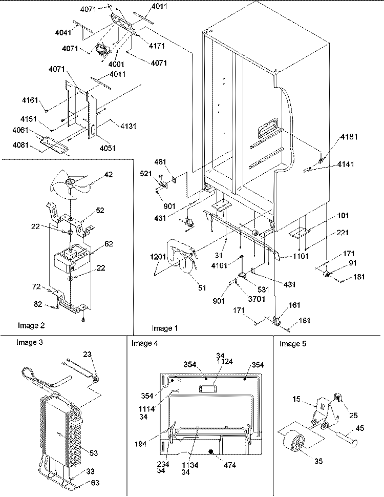 Drain, Rollers, and Evap Assy Diagram and Parts List for SRD22S5E P1190304W E Amana Refrigerator