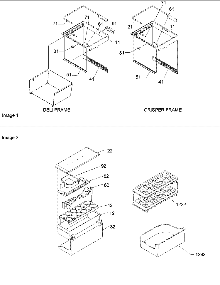 CRISPER & DELI FRAME ASSY Diagram and Parts List for BRF20VCPSER P1321312W S Amana Refrigerator