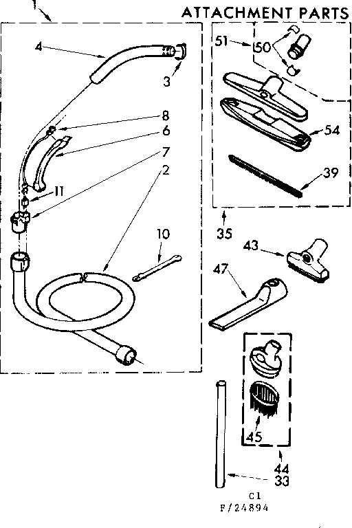 Attachment Parts Diagram and Parts List for 11624894  Kenmore Filters & Accessories