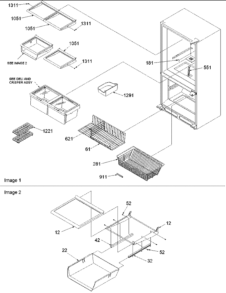 Cabinet Shelving Diagram and Parts List for BRF520T1E P1321304W E Amana Refrigerator