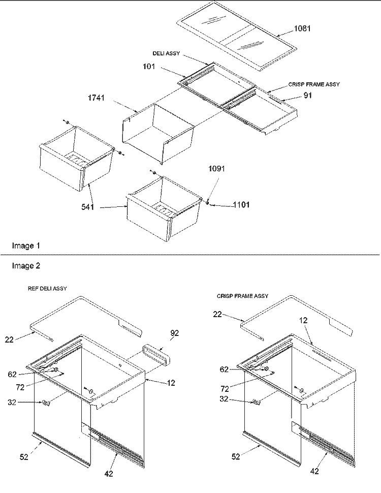 Deli and Crisper Assy Diagram and Parts List for BRF520T1E P1321304W E Amana Refrigerator
