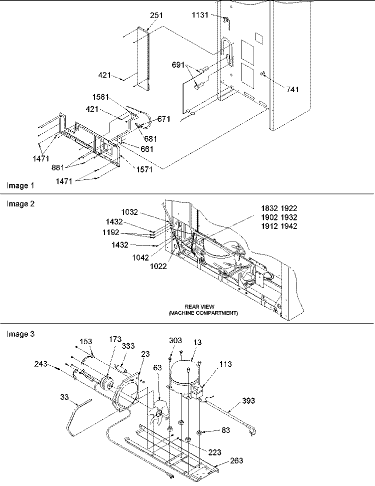 Cabinet Back and Compressor Diagram and Parts List for BRF520T1E P1321304W E Amana Refrigerator