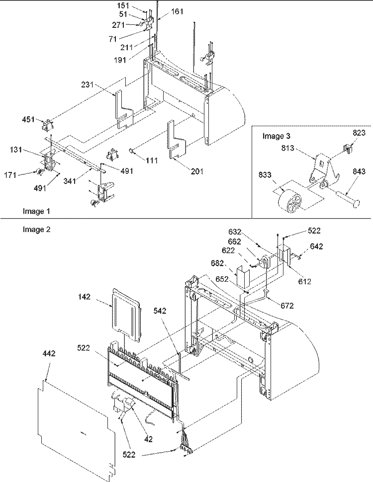 Bottom Hinge, Roller, and Condenser Assy Diagram and Parts List for BRF520T1E P1321304W E Amana Refrigerator