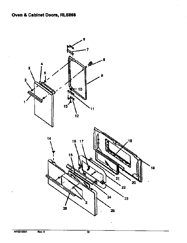 Oven & Cabinet Doors, Rls666 Diagram and Parts List for RLS666UL P1142768NL Caloric Range