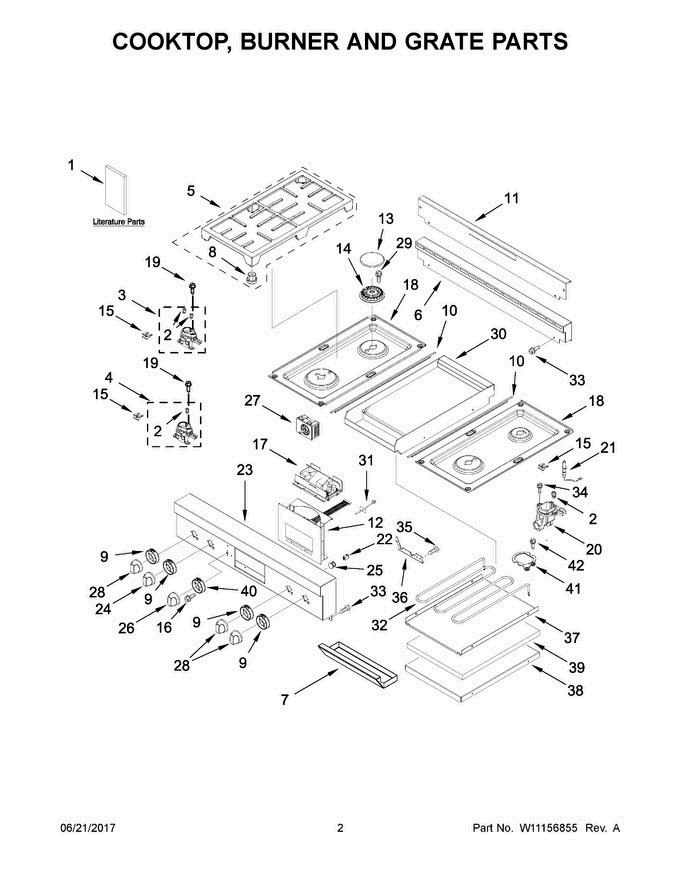 02 - Cooktop, Burner And Grate Parts Diagram and Parts List for JGRP536WP02  Jenn-Air Range
