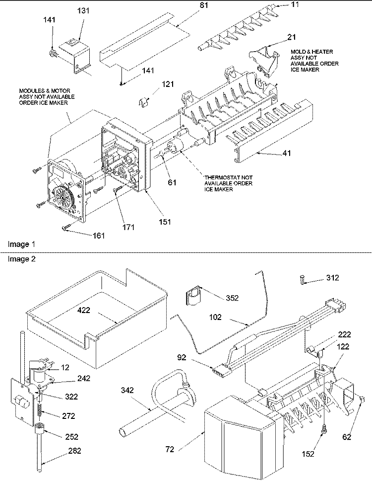 Ice Maker Assy and Parts Diagram and Parts List for BRF520T1E P1321304W E Amana Refrigerator