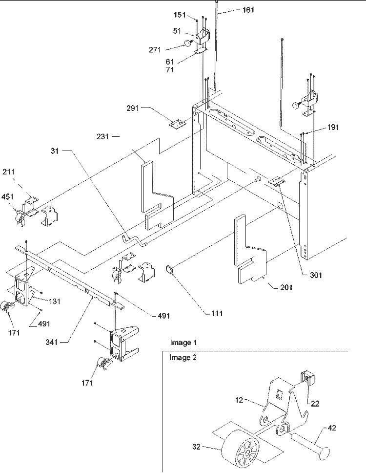 Bottom Hinge and Rollers Diagram and Parts List for BRF520TE P1301501W E Amana Refrigerator