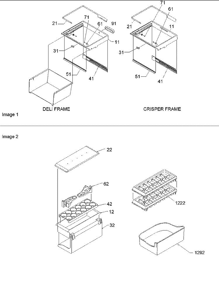 CRISPER & DELI FRAME ASSY Diagram and Parts List for BRF20V1CPSR P1321316W S Amana Refrigerator