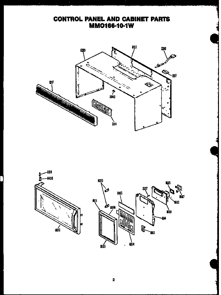 CONTROL PANEL AND CABINET PARTS Diagram and Parts List for MMO166/101W  Amana Microwave
