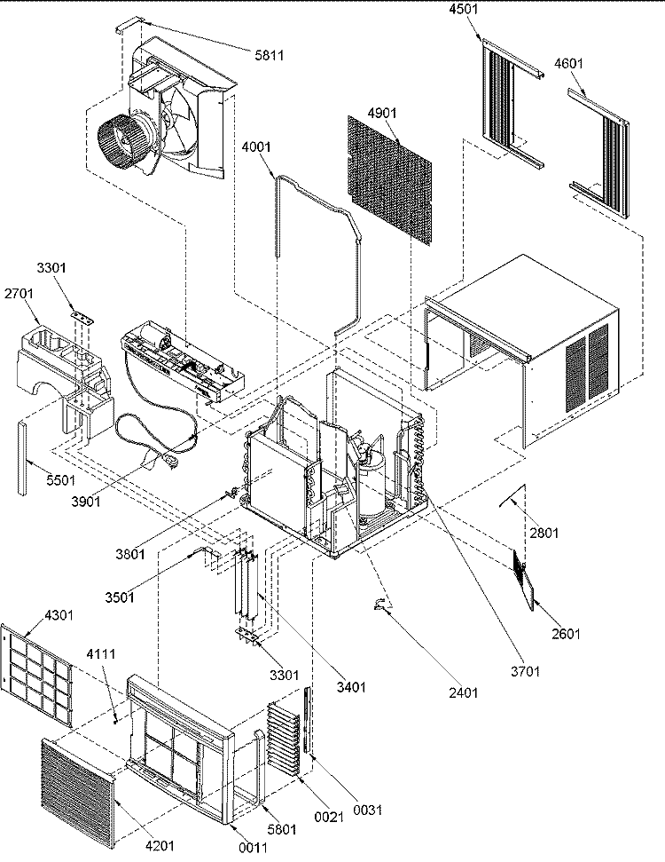 Chassis Assembly Diagram and Parts List for 8M11TA P1214618R Amana Air Conditioner