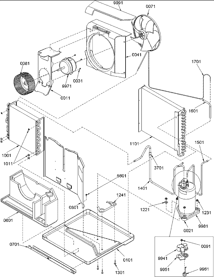 Chassis Assembly Diagram and Parts List for 8M11TA P1214618R Amana Air Conditioner