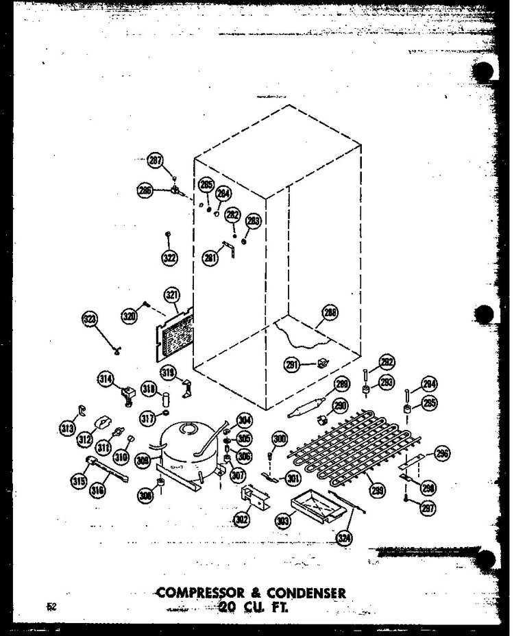 Compressor & Condenser 20 Cu. Ft. Diagram and Parts List for T16W-P60303-8W  Amana Refrigerator