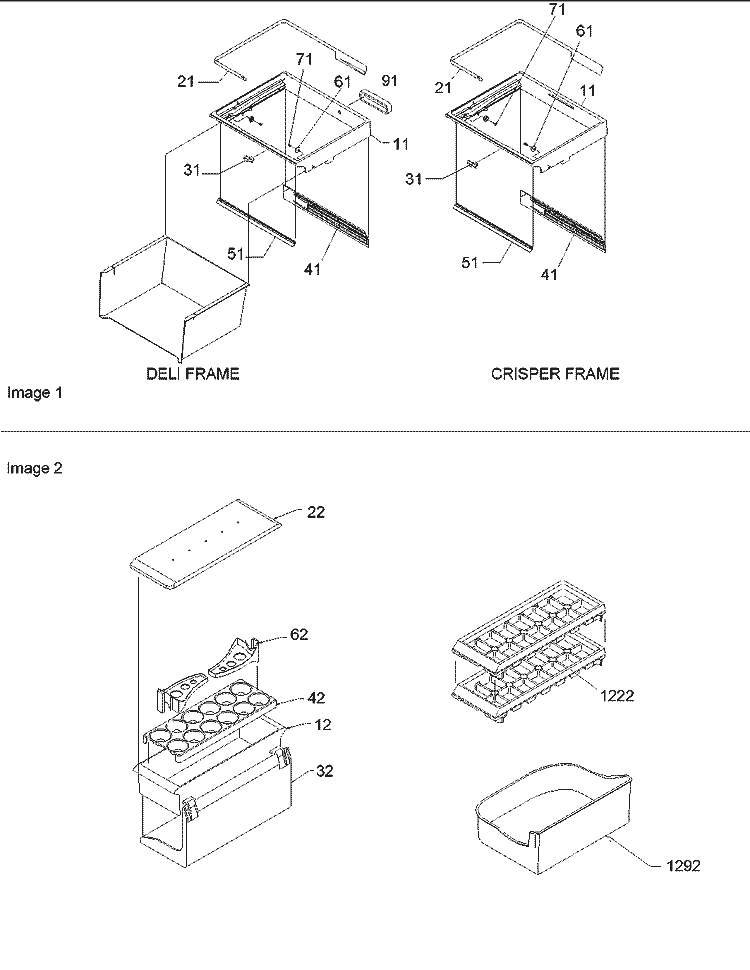 CRISPER & DELI FRAME ASSY Diagram and Parts List for BB20V1S P1321314W S Amana Refrigerator