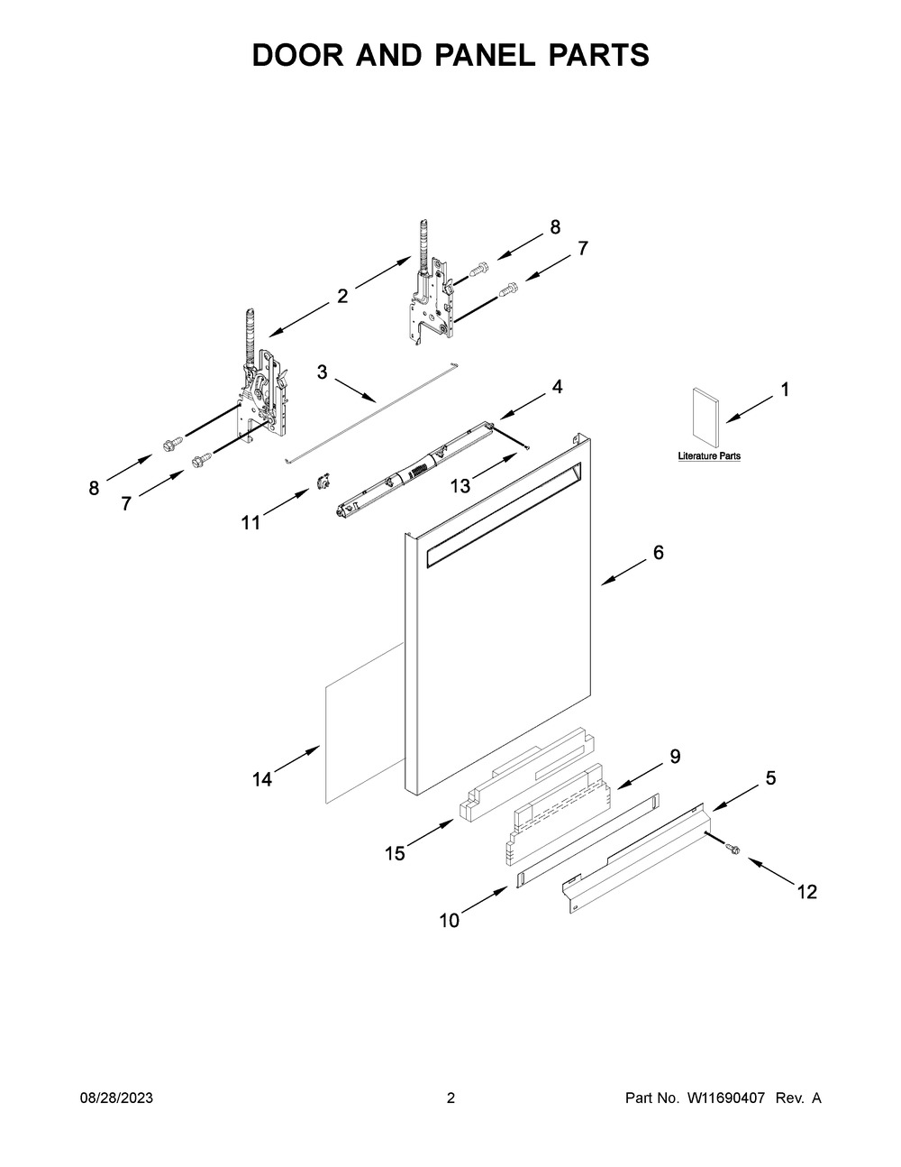 Door And Panel Parts Diagram and Parts List for JDPSG244PS0  Jenn-Air Dishwasher