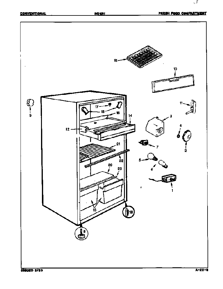 Fresh Food Compartment Diagram and Parts List for RC10H E8S00 Maytag Refrigerator