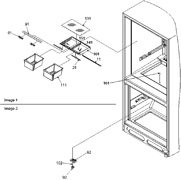 Crisper Assy & Freezer Control Diagram and Parts List for BRD18V1C P1326501W C Amana Refrigerator