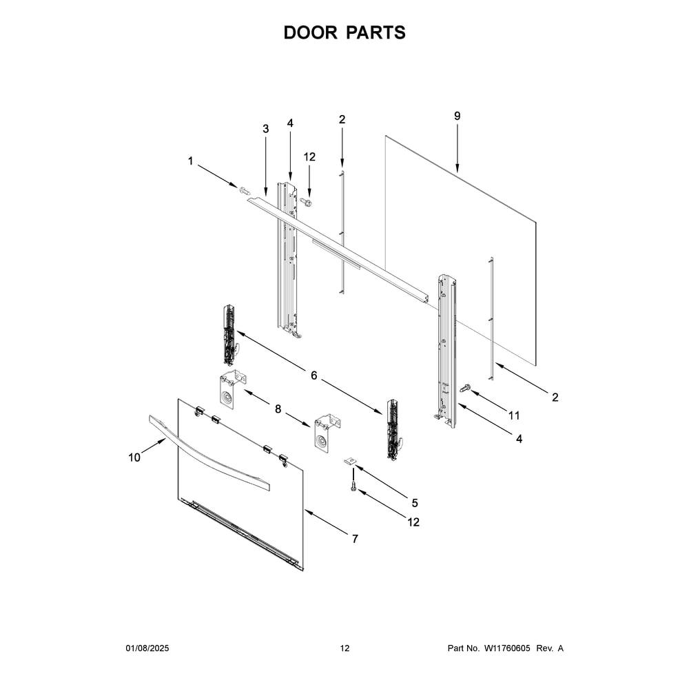 Door Parts Diagram and Parts List for VRGW3150RW0  Crosley Range