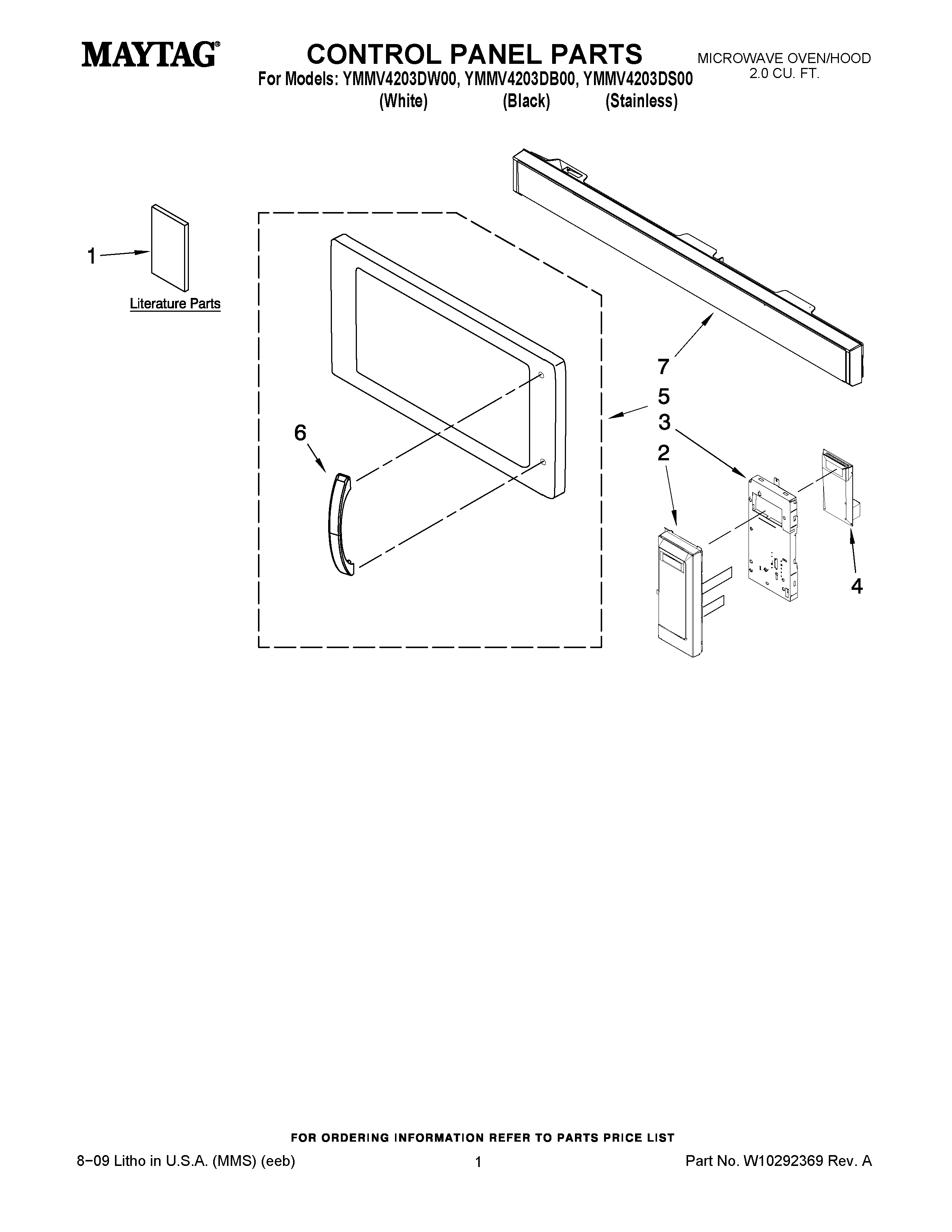 01 - CONTROL PANEL PARTS Diagram and Parts List for YMMV4203DS00  Maytag Microwave Oven Combo