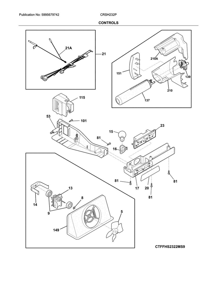 Controls Diagram and Parts List for CRSH232PWDA  Crosley Refrigerator