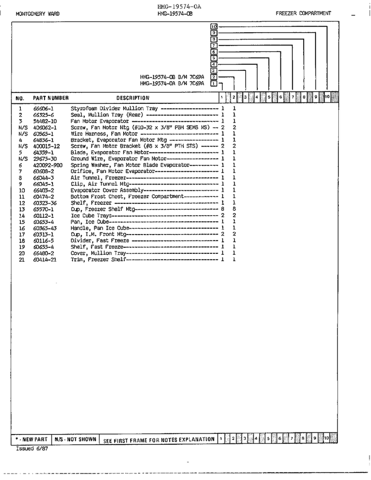 Freezer Compartment Page 2 Diagram and Parts List for 19574B  Admiral Refrigerator