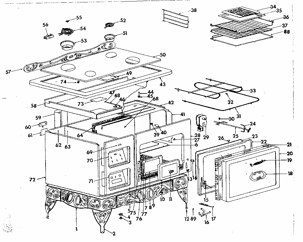Body Section Diagram and Parts List for 1436606801  Kenmore Range