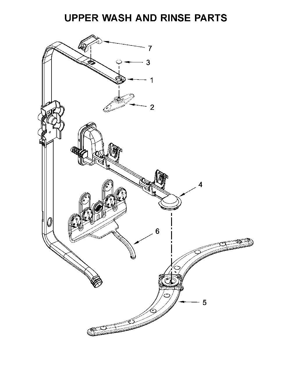 Upper Wash And Rinse Parts Diagram and Parts List for 66512776K315  Kenmore Dishwasher