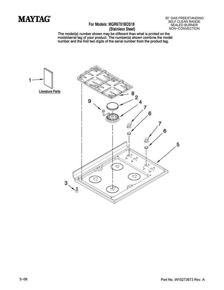 Cooktop Parts Diagram and Parts List for MGR6751BDS18  Maytag Range