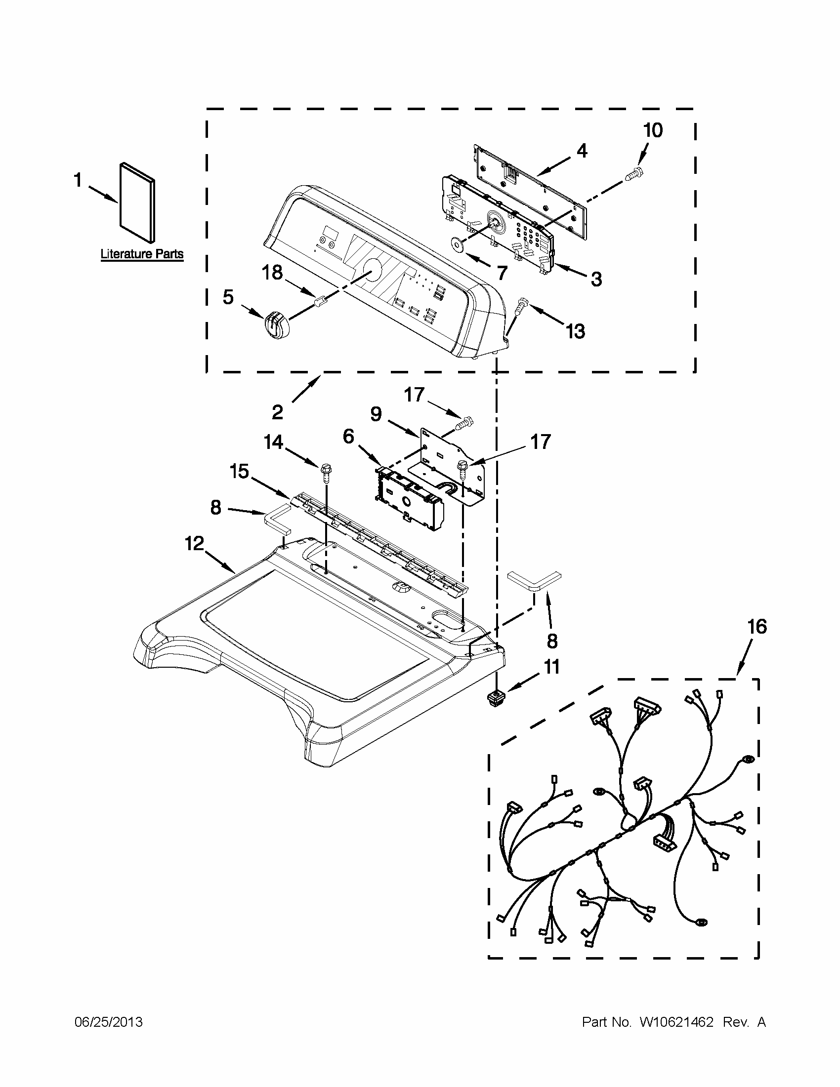Top And Console Parts Diagram and Parts List for MEDB700BW0  Maytag Dryer