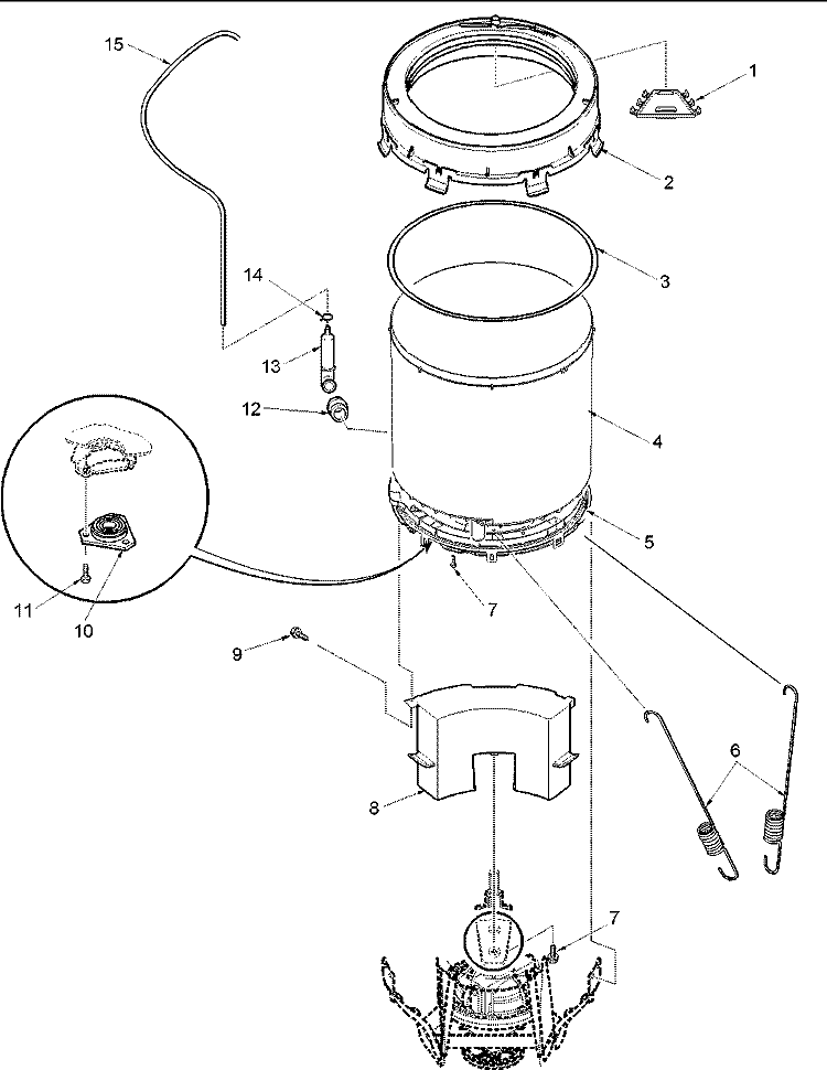 Outer Tub and Pressure Tube Diagram and Parts List for ALW210RMW PALW210RMW1 Amana Washer