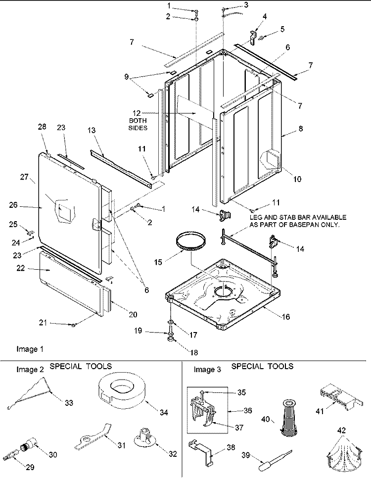 Base, Cabinet, Front and Special Tools Diagram and Parts List for ALW210RMW PALW210RMW1 Amana Washer