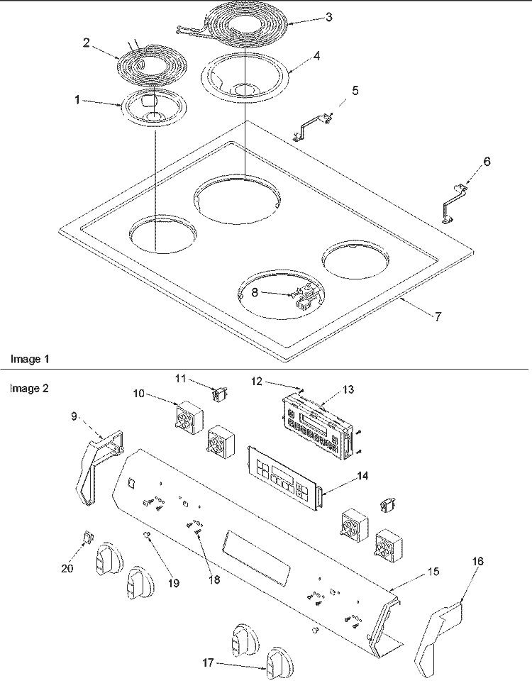Main Top and Backguard Diagram and Parts List for ARRS6550E P1130691N E Amana Range
