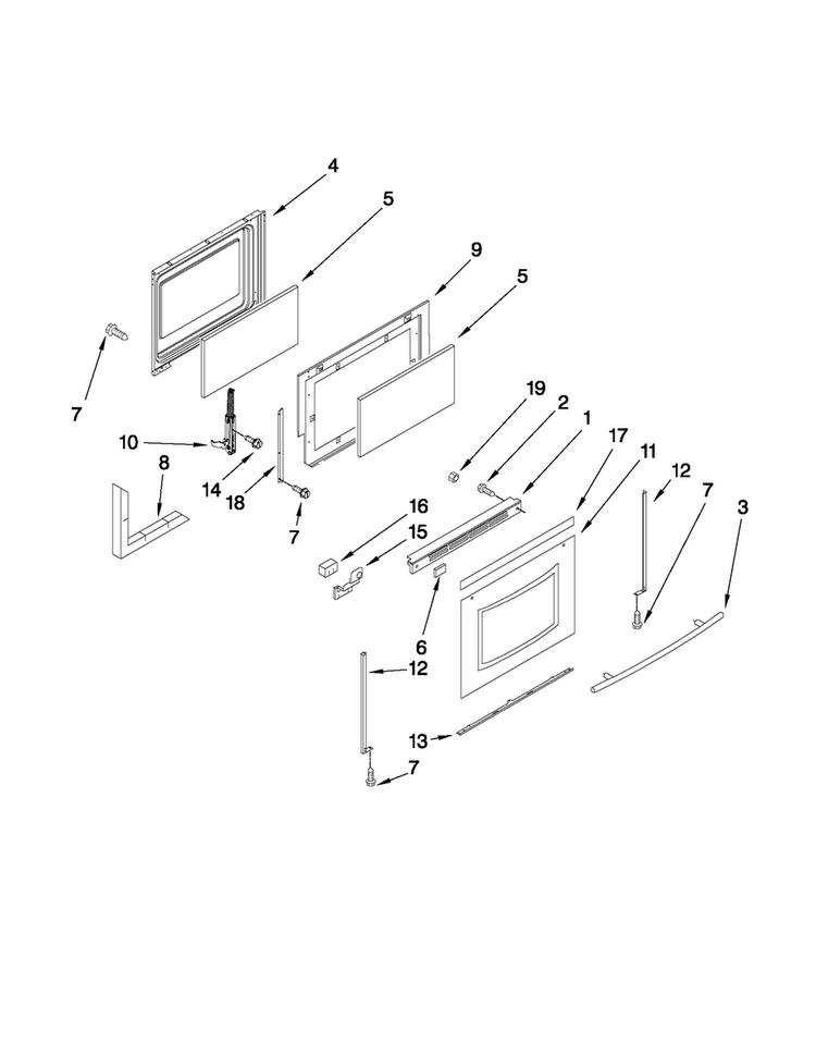 Door Parts Diagram and Parts List for MGR5765QDS1  Maytag Range